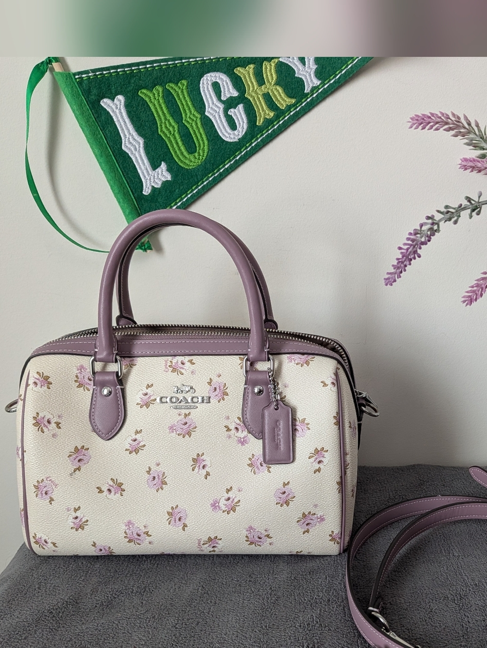 Coach Medium Rowan Satchel With Purple Floral